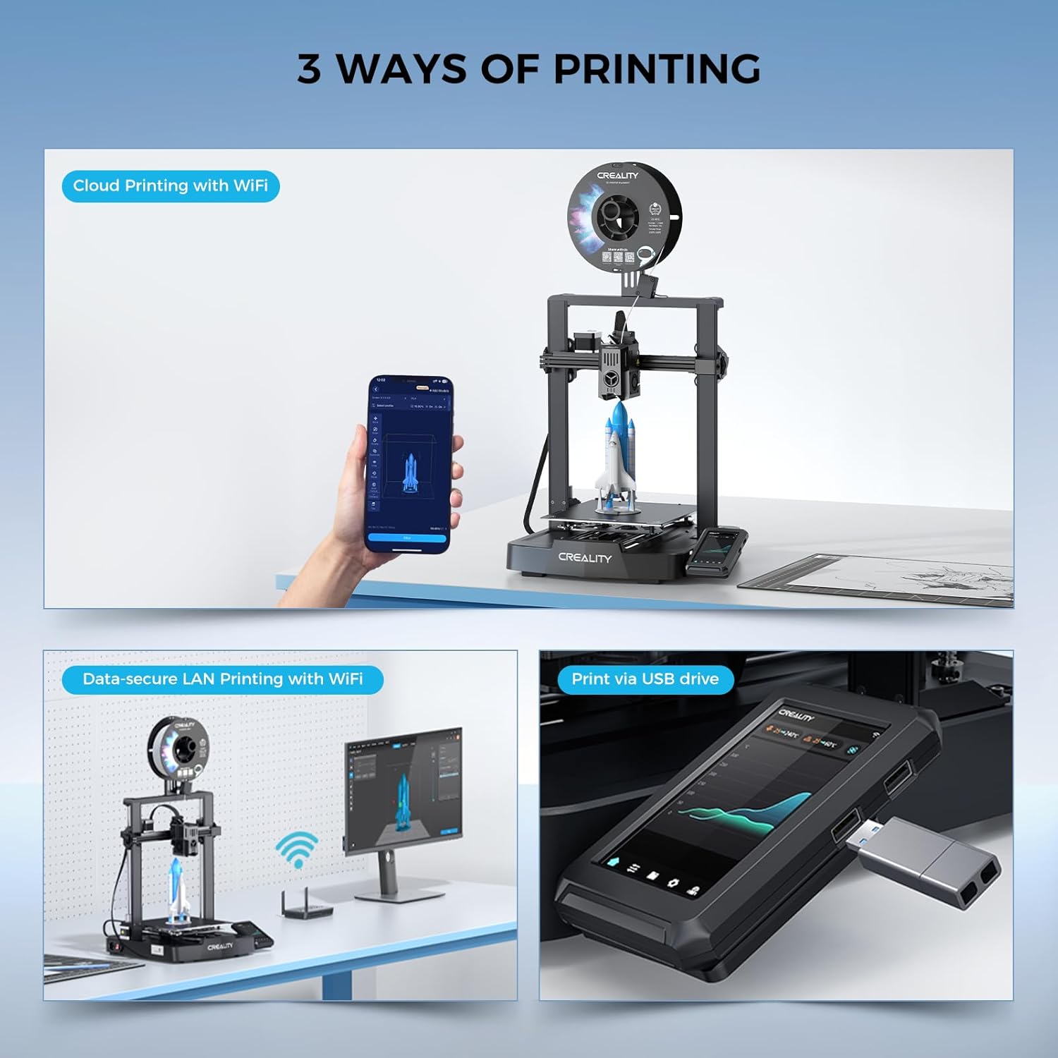 Creality Official Ender 3 V3 KE 3D Printer 500mm/s High-Speed Printing Self-Test Dual Z-axis Double Linear Shafts on Y-axis Superior Hotend Double Fans Cooling with Creality Hyper 3D Printer PLA White