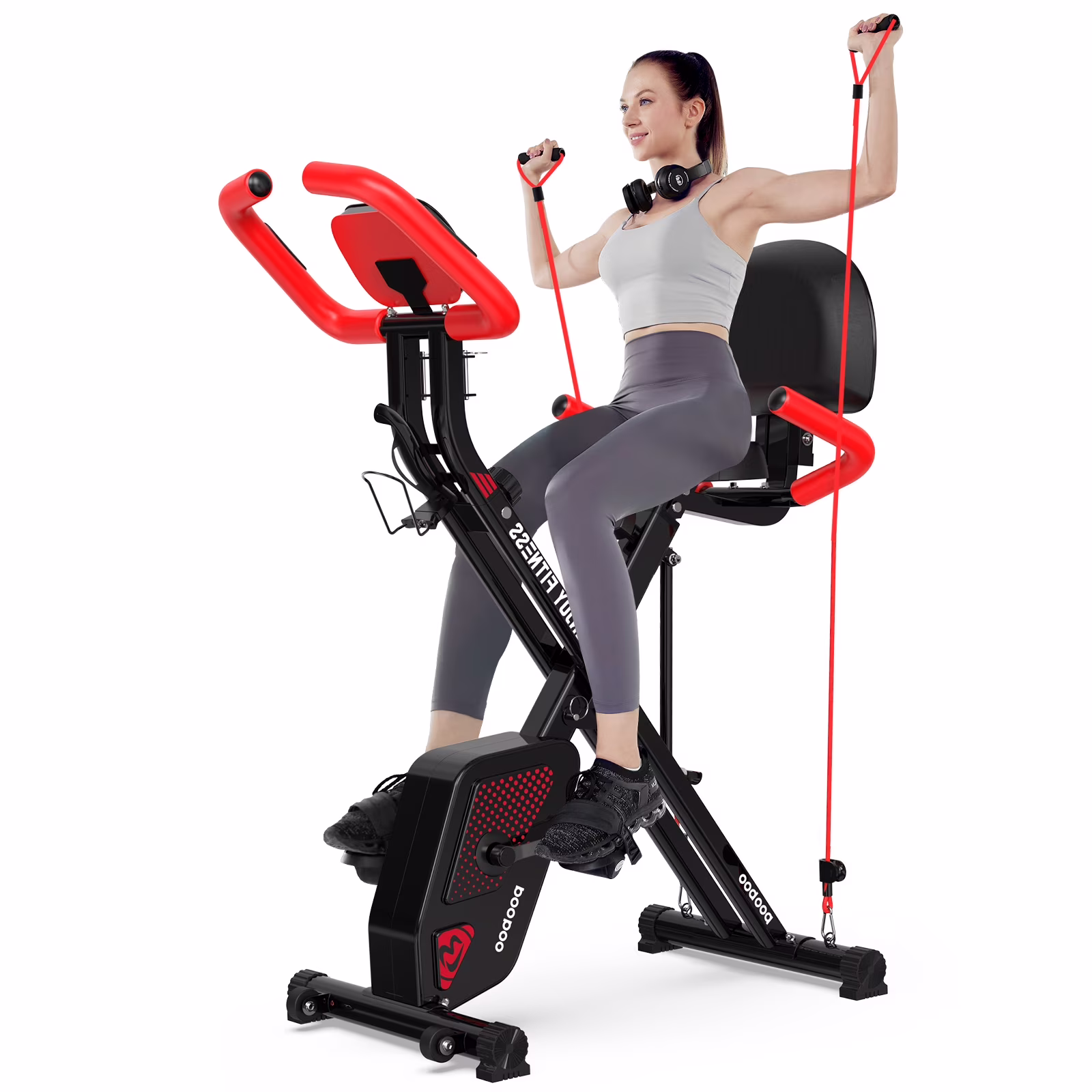 pooboo 3in1 Foldable Exercise Bike Indoor Cycling Bike Magnetic Stationary Bike Fitness Gym Workout 300lb