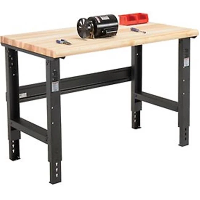 48 x 36 in. Maple Butcher Block Safety Edge Adjustable Workbench - Black - Curated Treasures Market