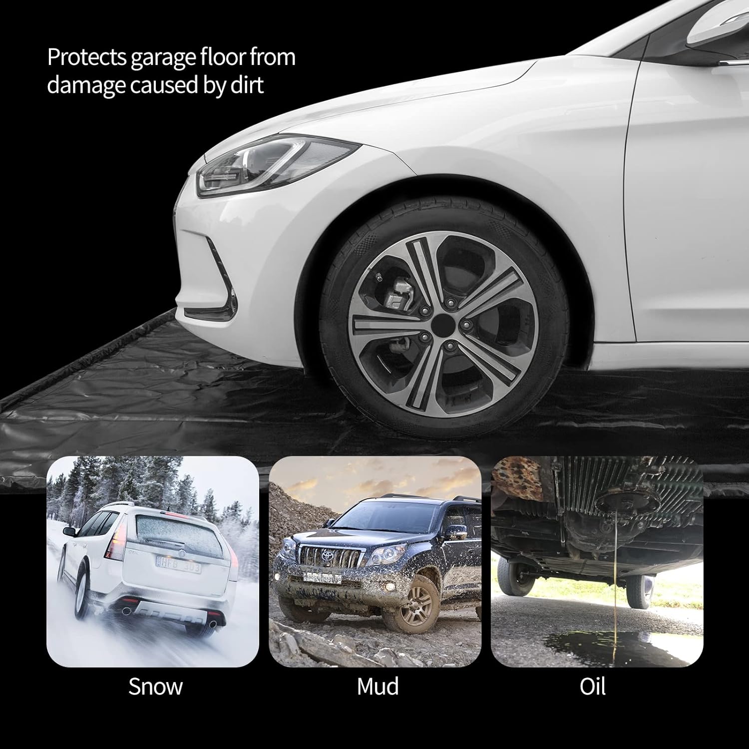 WELKIN Containment Mat,(7'9 x 18'),Non-Slip Garage Floor Mat - Heavy Duty Waterproof Protection from Snow, Rain and Mud for Cars