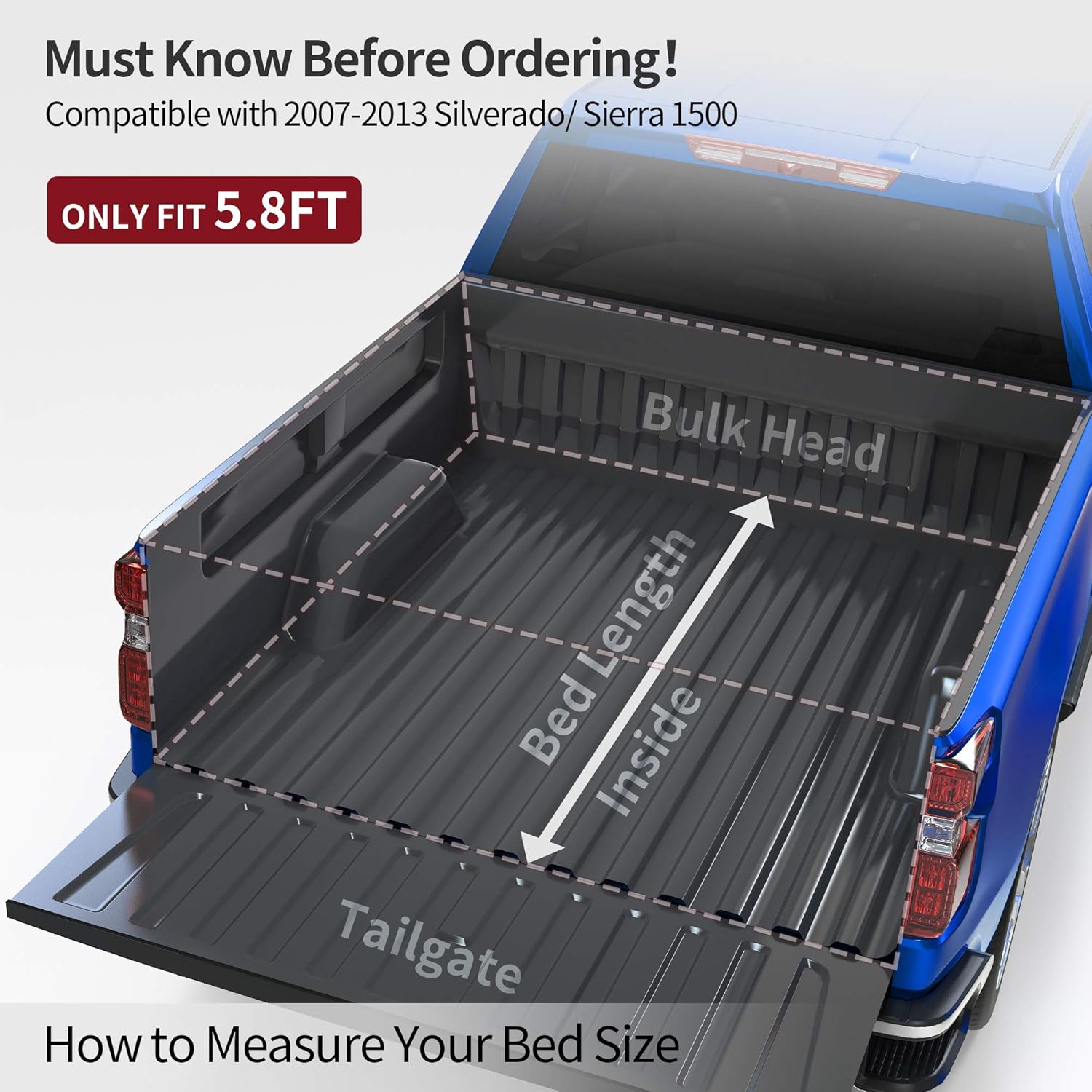 oEdRo Upgraded Soft Tri-fold Truck Bed Tonneau Cover On Top Compatible with 2007-2013 Chevy Silverado/GMC Sierra 1500 with 5.8 Feet Bed, Fleetside