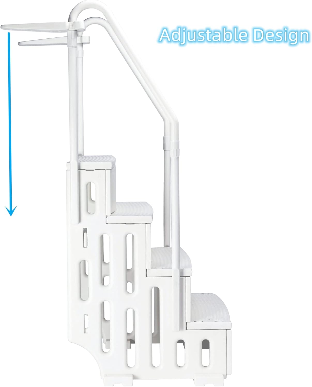Above Ground Swimming Pool Ladder with Handrails, Pool Steps to Deck, Adjustable Pool Safety Ladder for Above Ground Swimming Pools, White