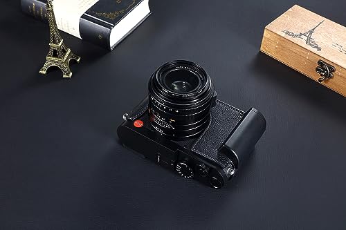 Camera Half Case for Leica Q3,SIUTATDSH Vintage Metal Genuine Leather Camera Protective Cases Stylish Portable Shockproof (BlackC)