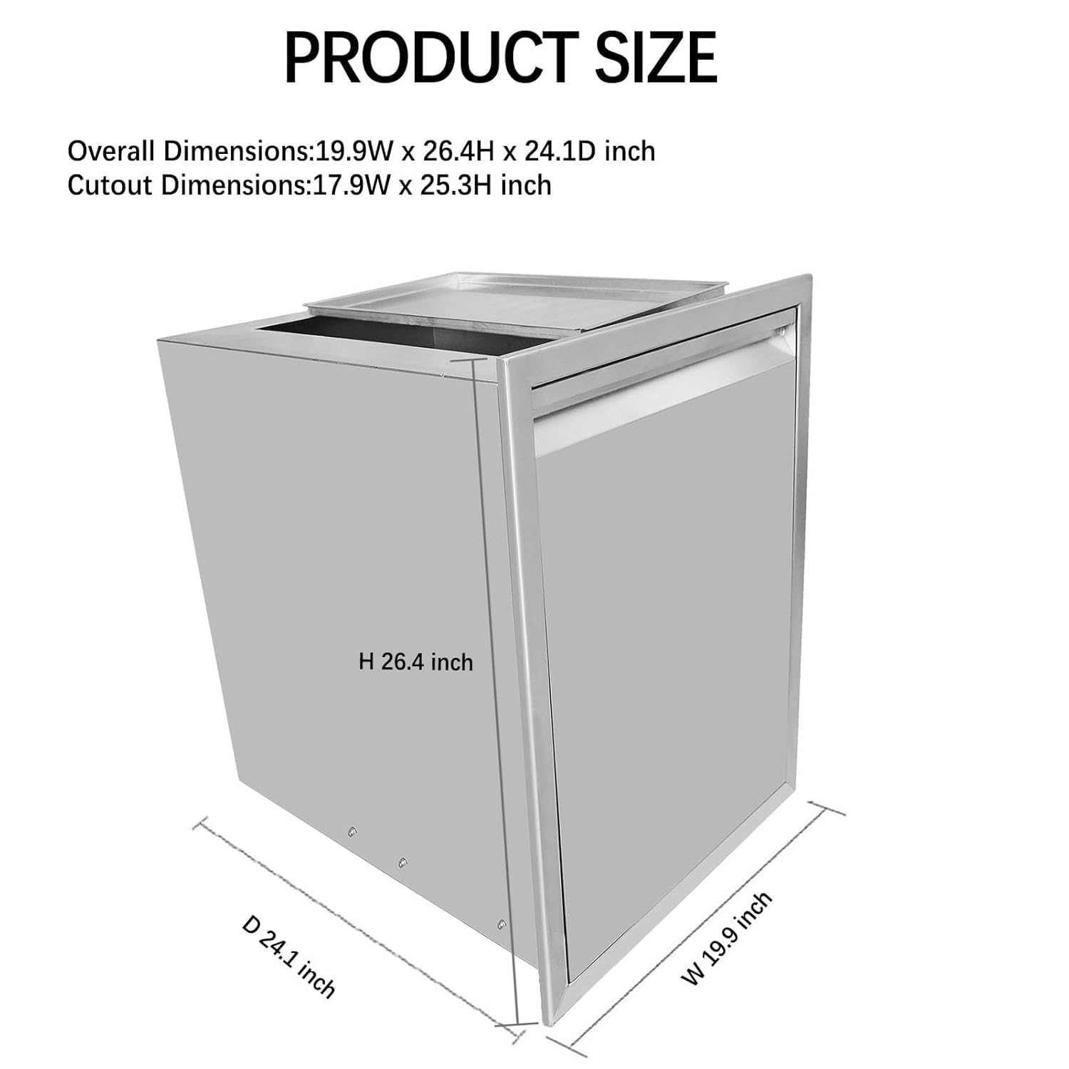 Built-in Double Trash Drawer Stainless Steel W20''X H27''X D24'' Pull Out Trash Drawer with 2 Trash Wastebasket 5.2 Gallon (20.8 Quart), BBQ Island Drawer (Include 2 Trash Bins)