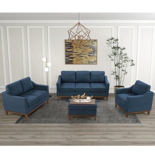 Classic 3-Seater Upholstered Sofa with Nailhead Trim, High-Density Foam Cushions & Sturdy Solid Wood Legs, Soft Fabric Couch for Living Room, Beige