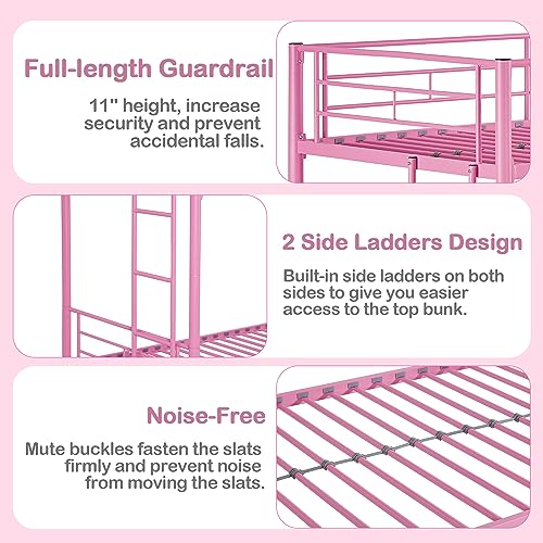 VECELO Metal Loft Bed Twin Size, Heavy Duty Bedframe with Removable Ladder and Safety Guardrail, Space-Saving, Noise Free, No Box Spring Needed, Off White