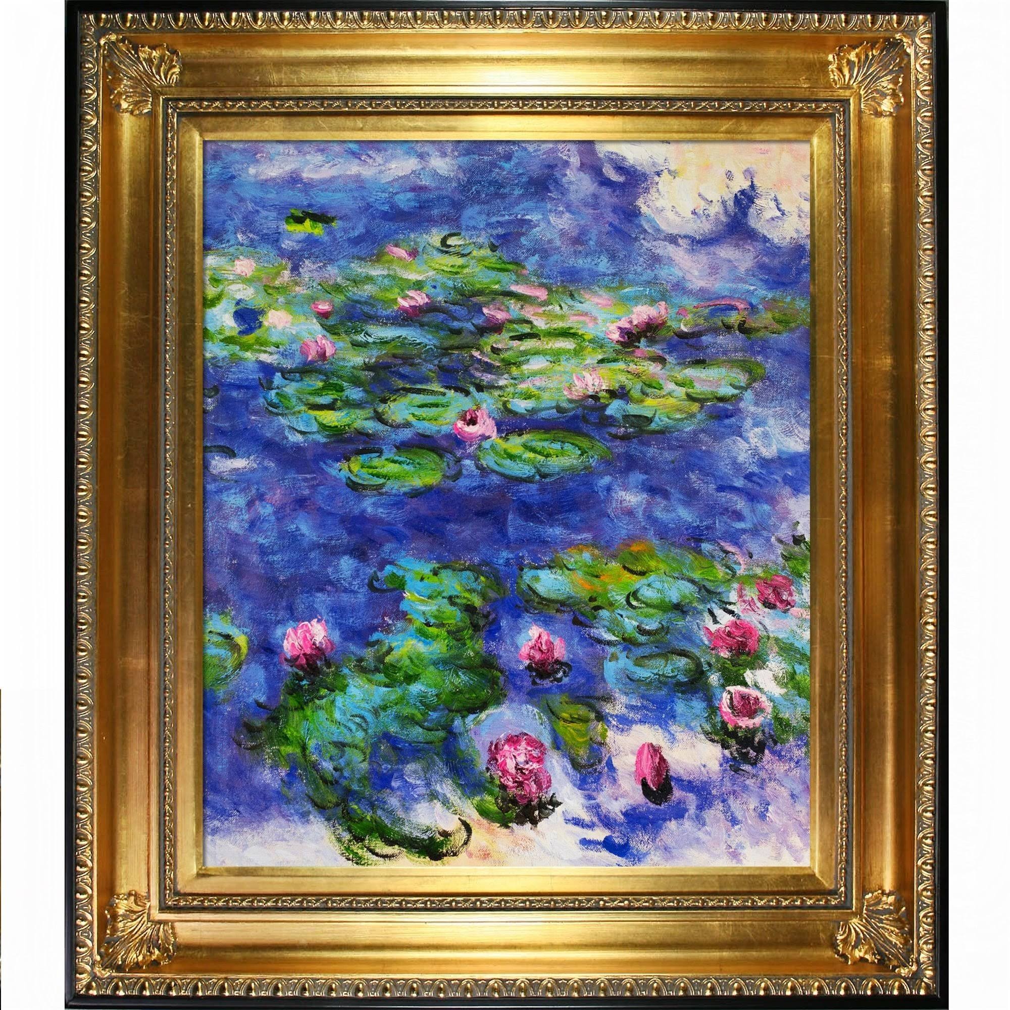 La Pastiche Claude Monet &Water Lilies& Hand Painted Framed Oil Reproduction on Canvas