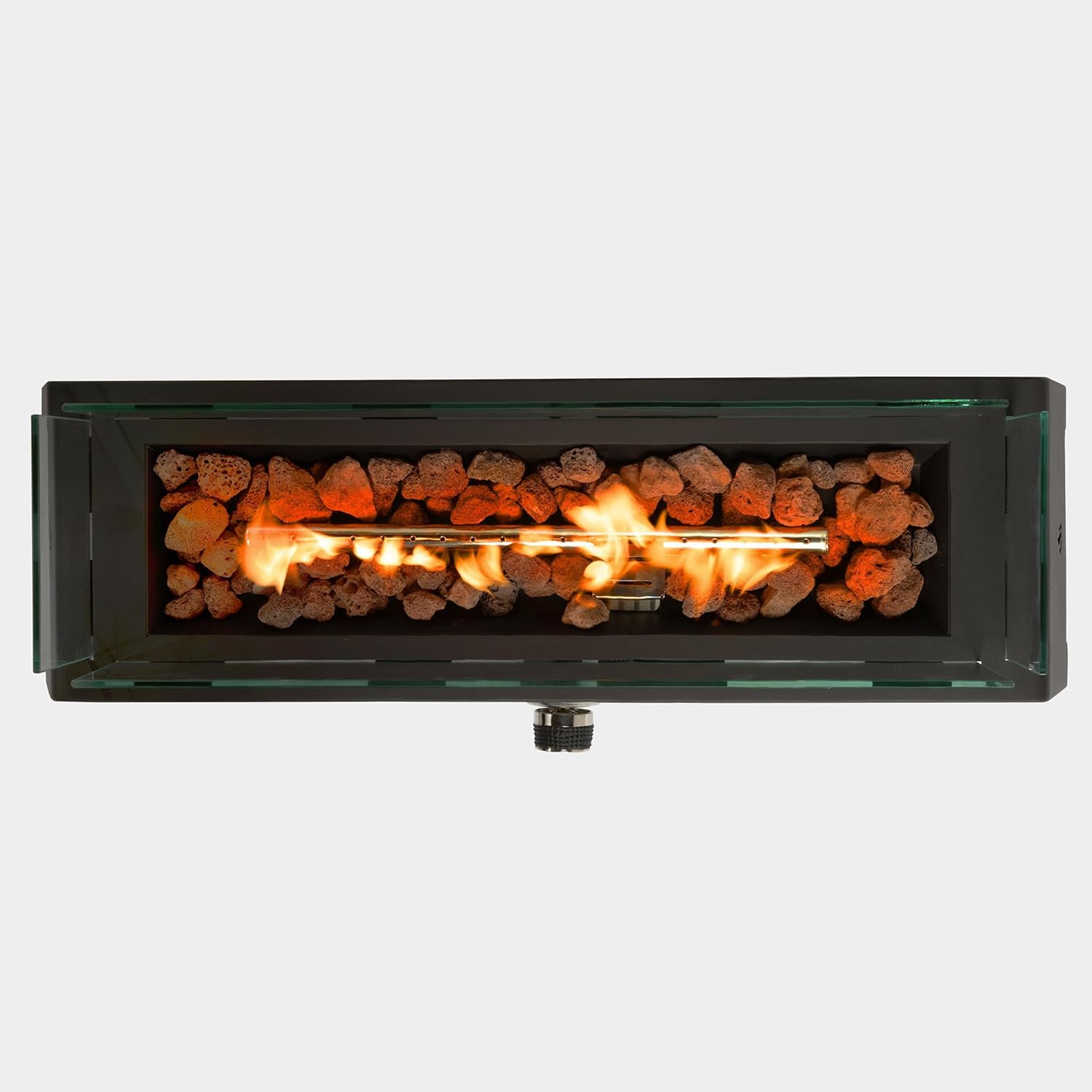 28inch Tabletop Gas Fire Pit with Glass Wind Guard and Lava Rocks, Outdoor&Indoor Fire Pit Tabletop, Portable Tabletop Fireplace for Patio Backyard Bonfire Party