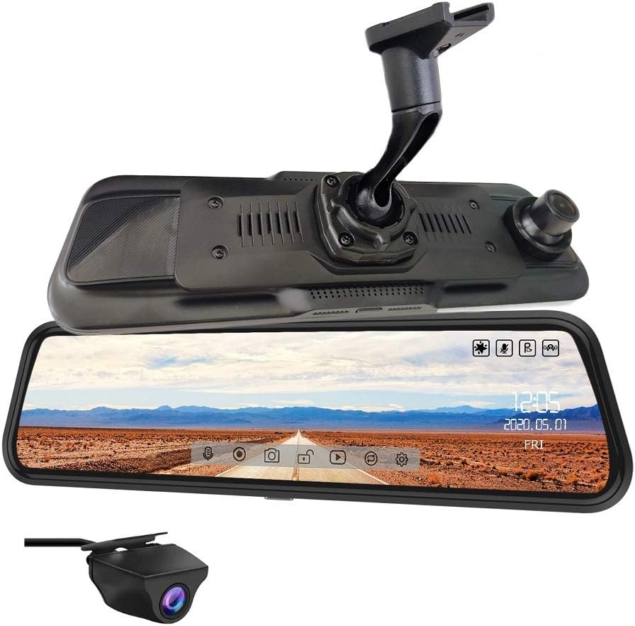 NikoMaku Mirror Dash Cam Front and Rear Backup Camera 10 Inch Screen for Cars Full Touch Screen Rear View Mirror Camera 170&deg; Wide Angle Dual Lenses Waterproof AS4