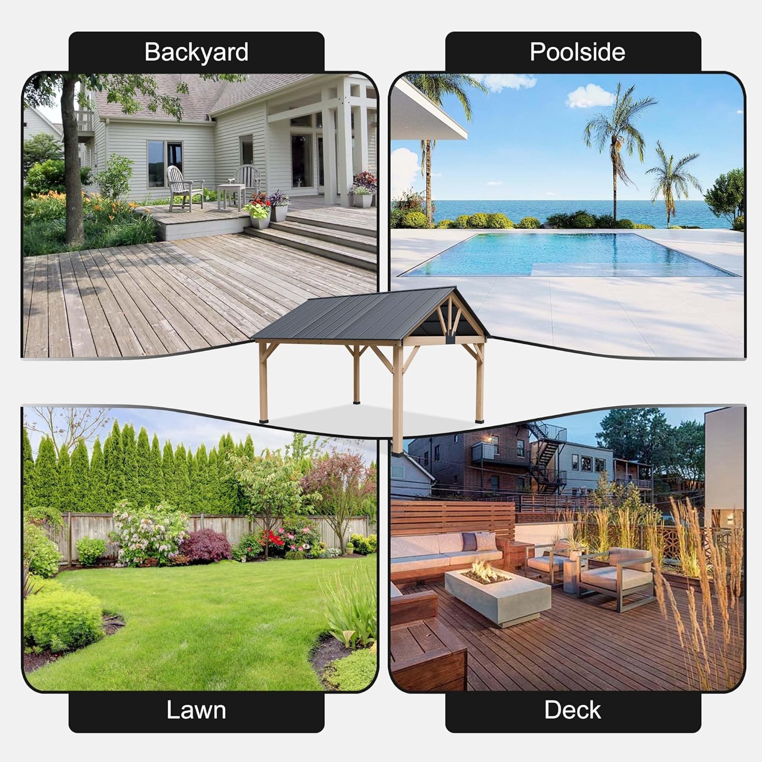13' x 15' Wood Gazebo, Hardtop Cedar Gazebo with Galvanized Steel Roof, Permanent Outdoor Pavilion for Garden, Patio, Deck, Backyard, Lawn.