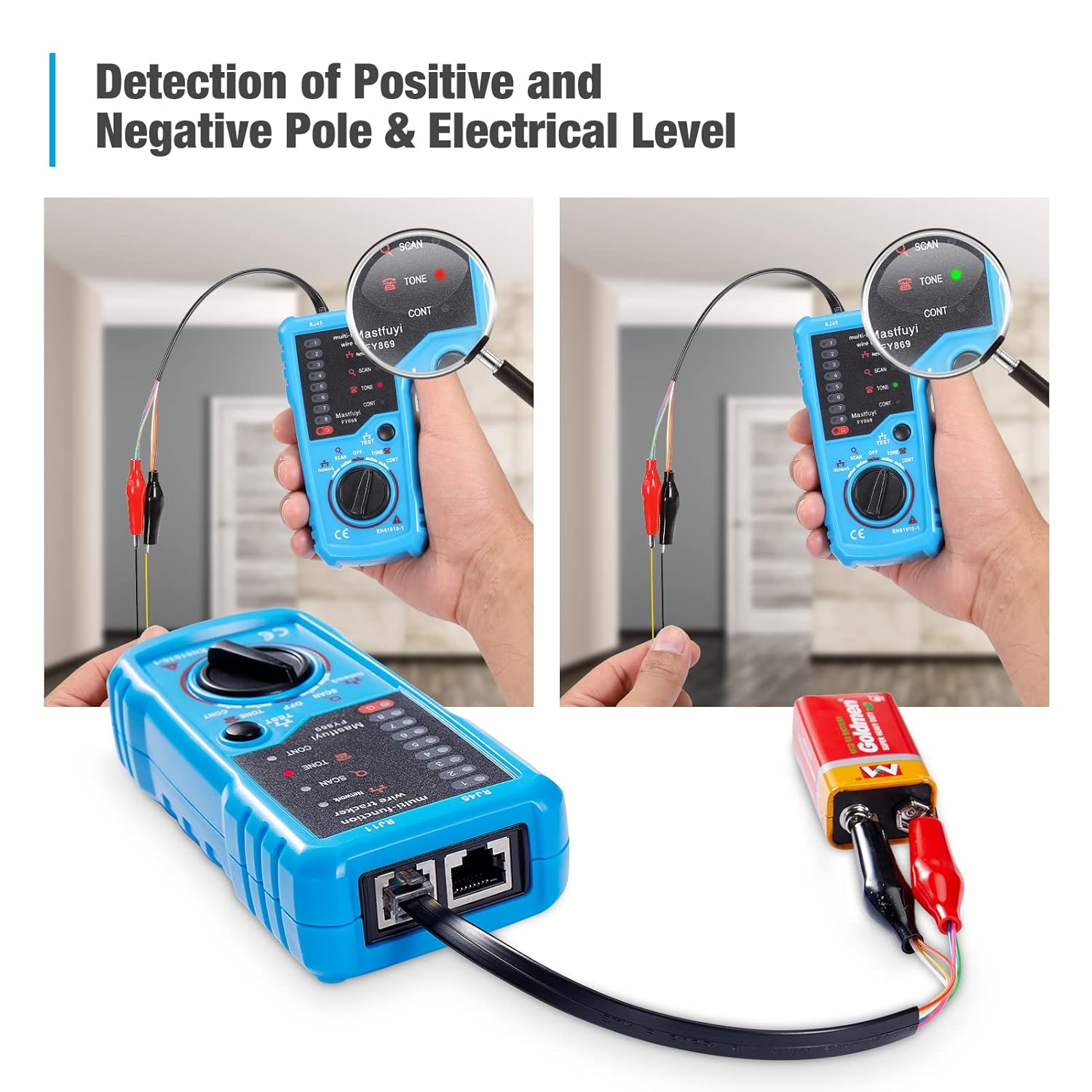 Network Cable Tester, RJ11 RJ45 Line Finder, Wire Tracker Multifunction with Probe, Ethernet LAN Network Cable Maintenance Collation, Telephone Line Test, Earphone