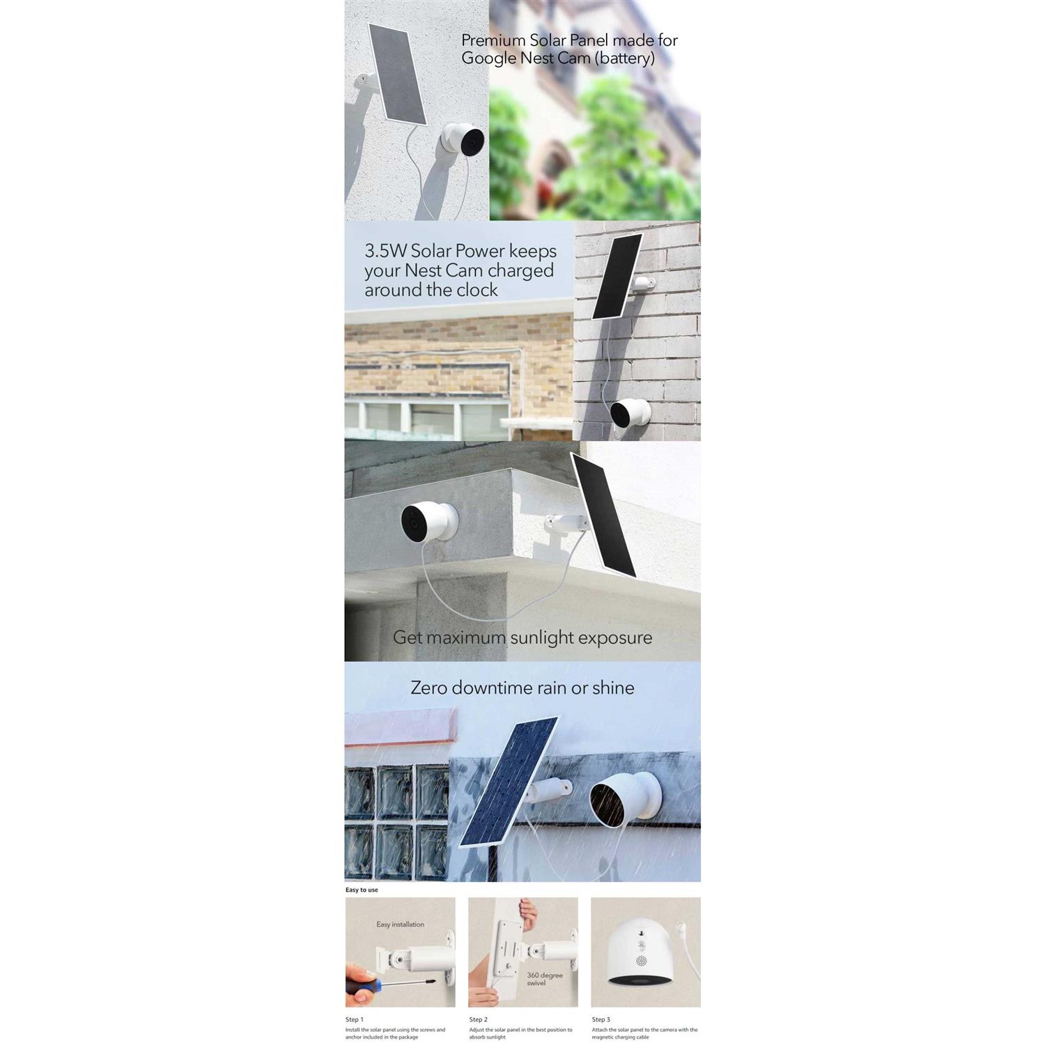 Wasserstein Premium Solar Panel for Google Nest Cam