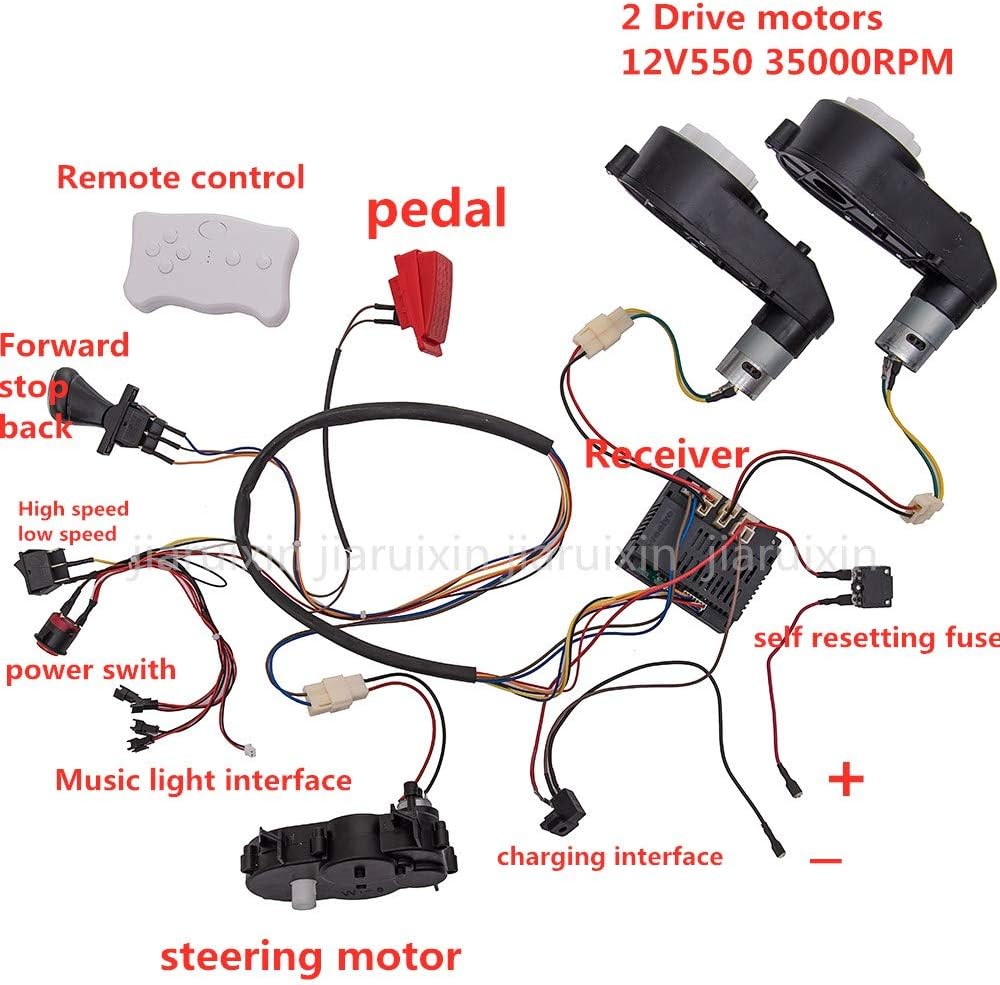 weelye Kids Ride On Car 12V DIY Modified Wires Complete Set of Remote Control Circuit Borad Wires Switch Gearbox with Motors,Children Electric Ride On Car Accessories