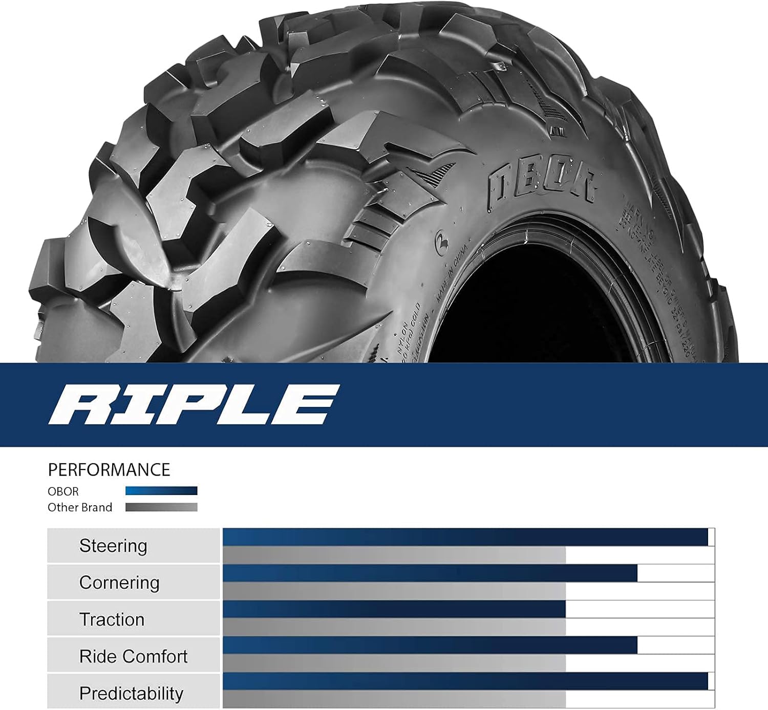 Set of 4 OBOR RIPLE ATV UTV Tires 25x8R12 Front & 25x10R12 Rear, 6PR Professional GNCC Racing Tires, 25x8-12 & 25x10-12 All-Terrain Radial Utility ATV Mud Off-Road Tires