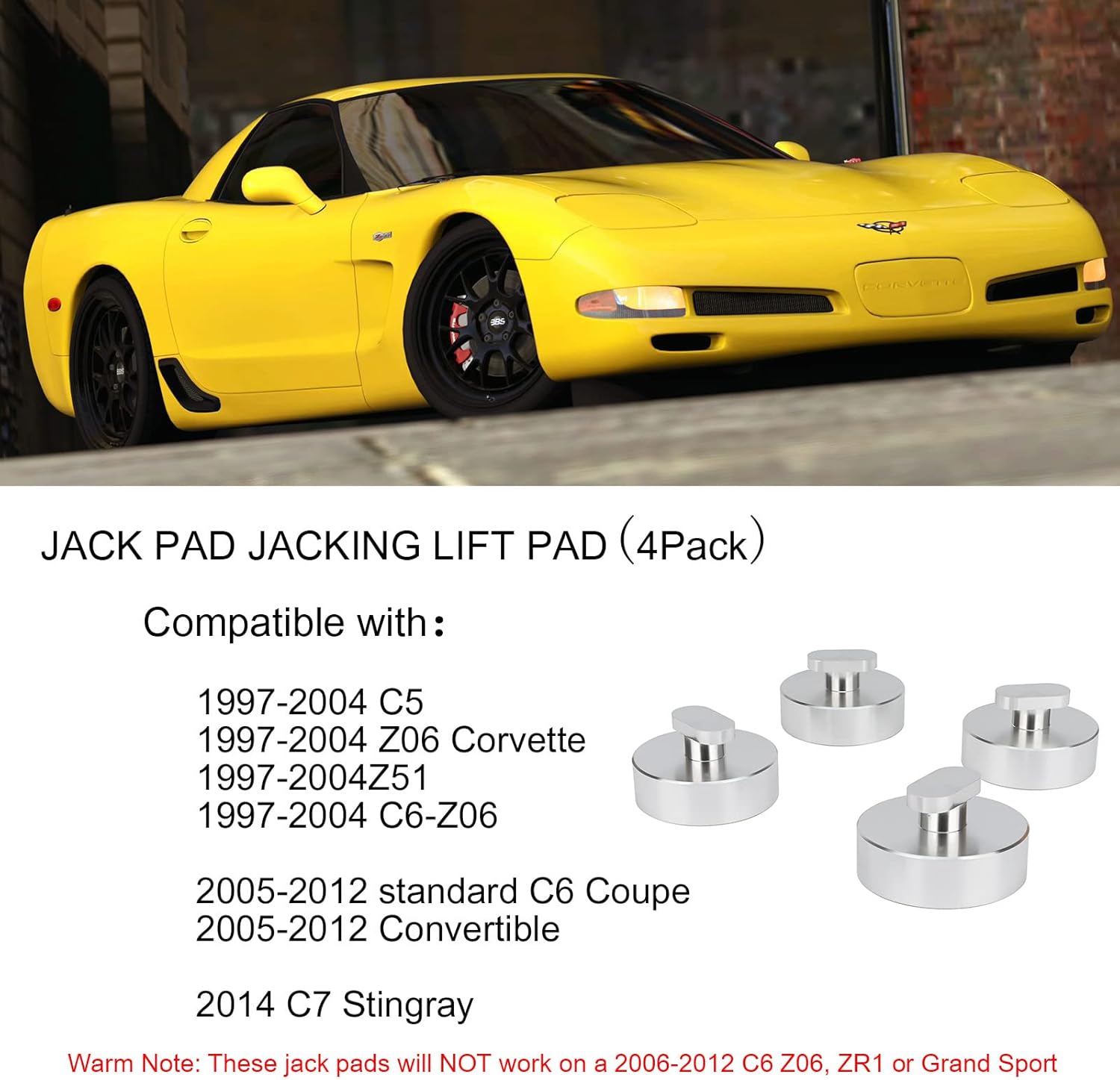 Lifting Jack Pad, Jacking Lifting Pucks Billet Aluminum Compatible with Chevy Corvette C5 Z06 Z51, C6 Z06 C6 Coupe and Convertible, C7 Stingray, GS Z - Lift Point Adapter (4pcs) Pack of 2