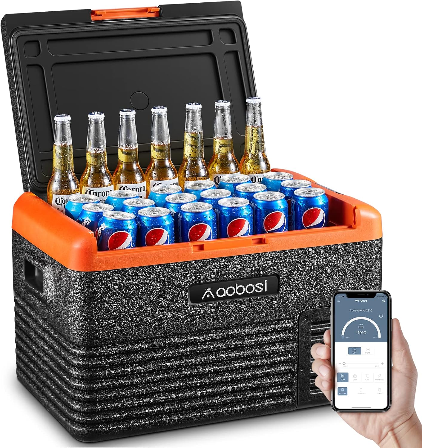 AAOBOSI 12 Volt Car Refrigerator 32 Quart (30L) RV Portable Refrigerator Freezer Single Zone APP Control Car Fridge -4℉-68℉ Electric Compressor Cooler 12/24V DC & 100-240V AC for Car, Camping,Truck,RV and Home Use
