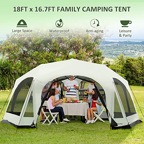 Outsunny Large Camping Tent with 10 Person Floorspace, Rain Cover & Breathable Mesh Roof, Cabin Tent 8 Person Size, Big Family Tent Camping Accessory