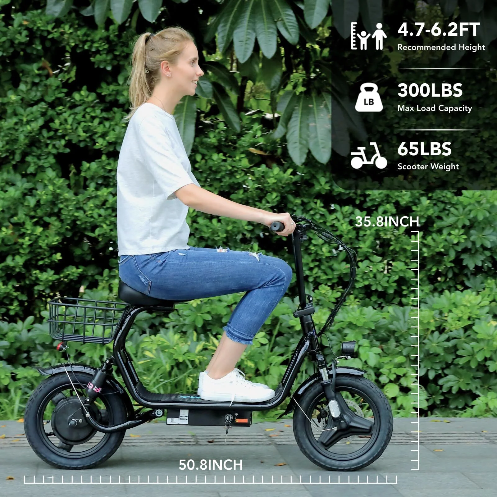 Caroma Peak 500W Adults Electric Scooter with Seat, 14" Off-road Tires, 3 Speeds 20 MPH Max, 15 Miles Range Folding Electric Scooter, Black