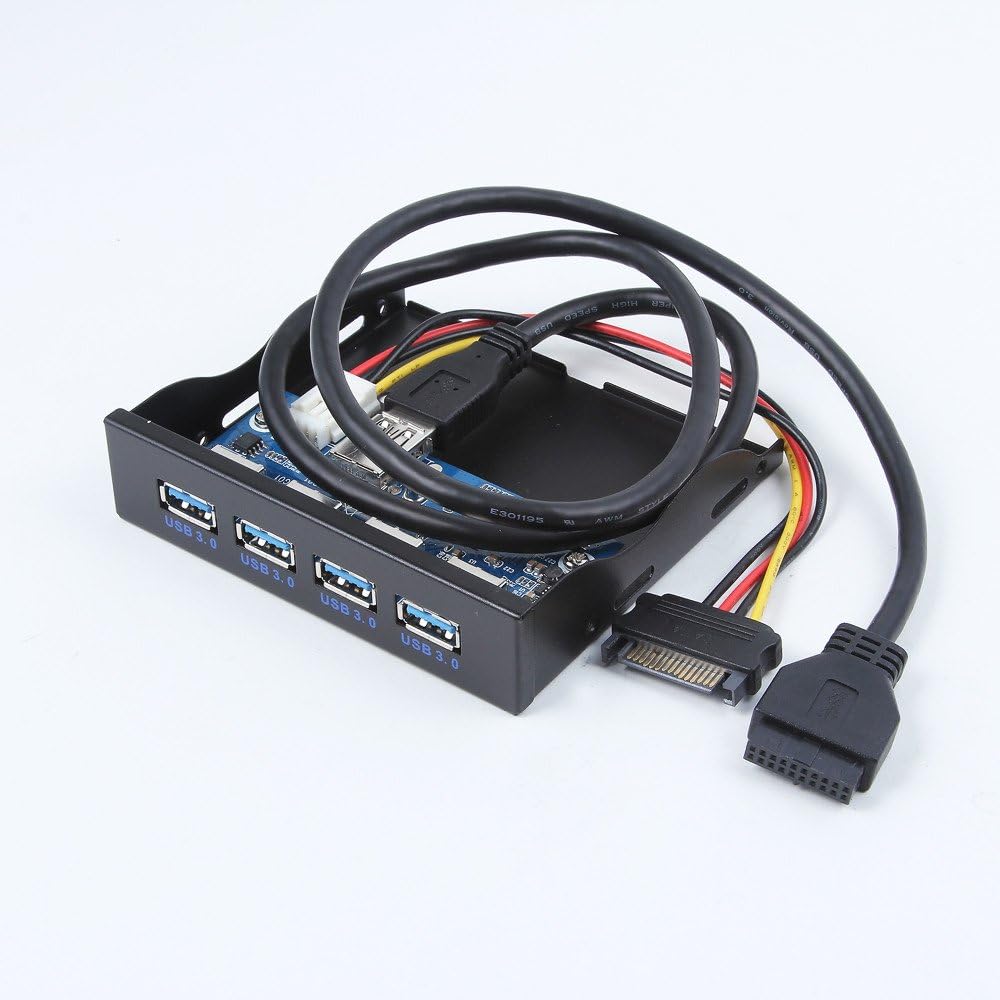 E-SDS USB 3.0 4-Ports 3.5 inch Metal Front Panel USB Hub with 15 Pin SATA Power Connector [ 20 Pin Connector & 2ft Adapter Cable]