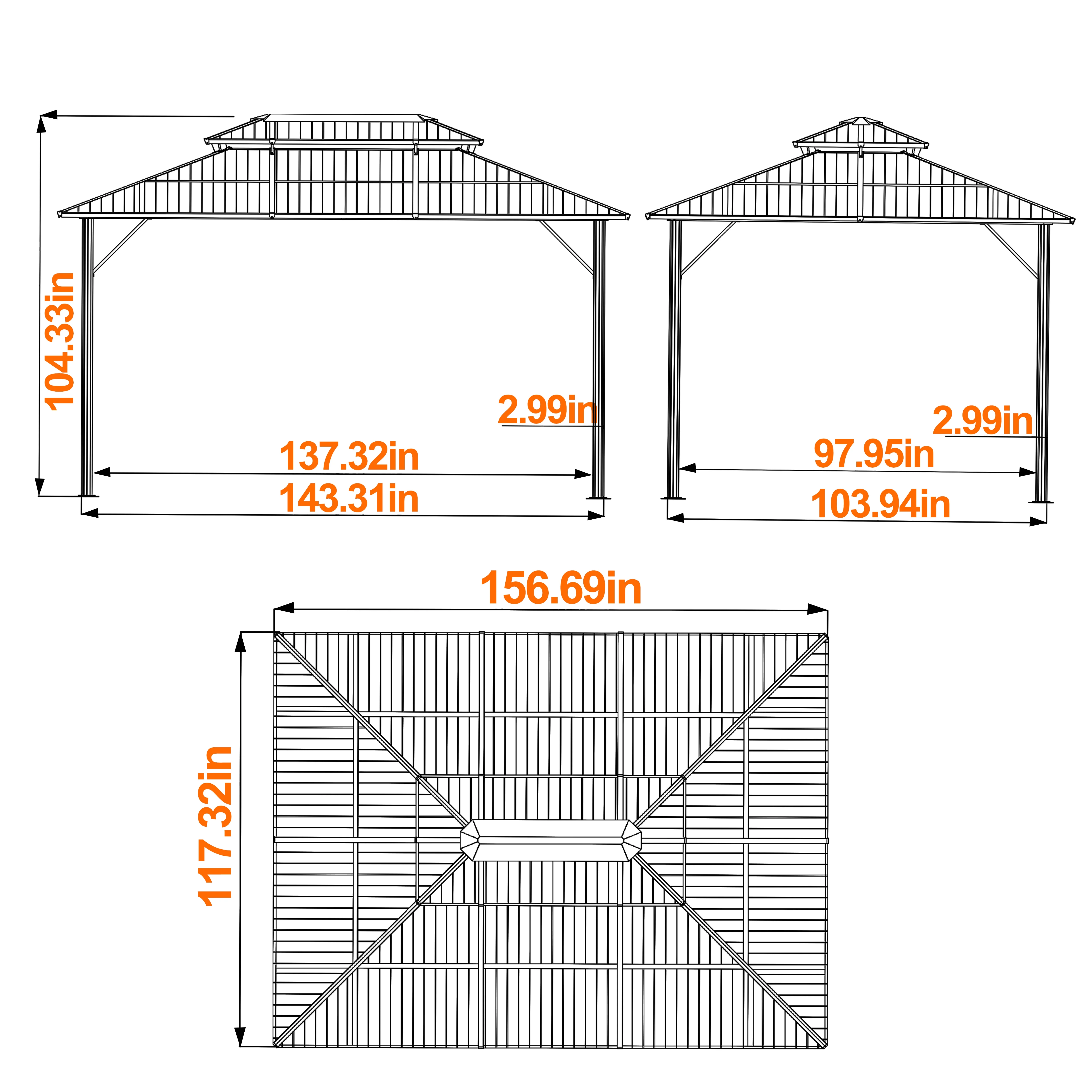 VEIKOUS 10ft x 13ft Outdoor Double Roof Gazebo w/ Netting & Curtains - Aluminum Frame Permanent Pergola for Garden Patio Lawns Parties - Curated Treasures Market