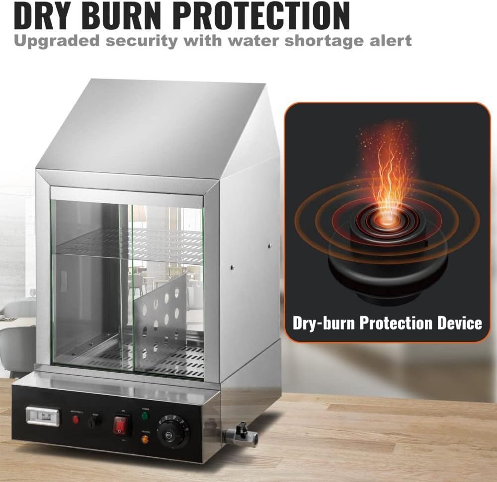 Commercial Hot Dog Steamer 2 Tier Electric Bun Warmer - Heavy Duty, Intelligent Temperature Control, Security First Protection