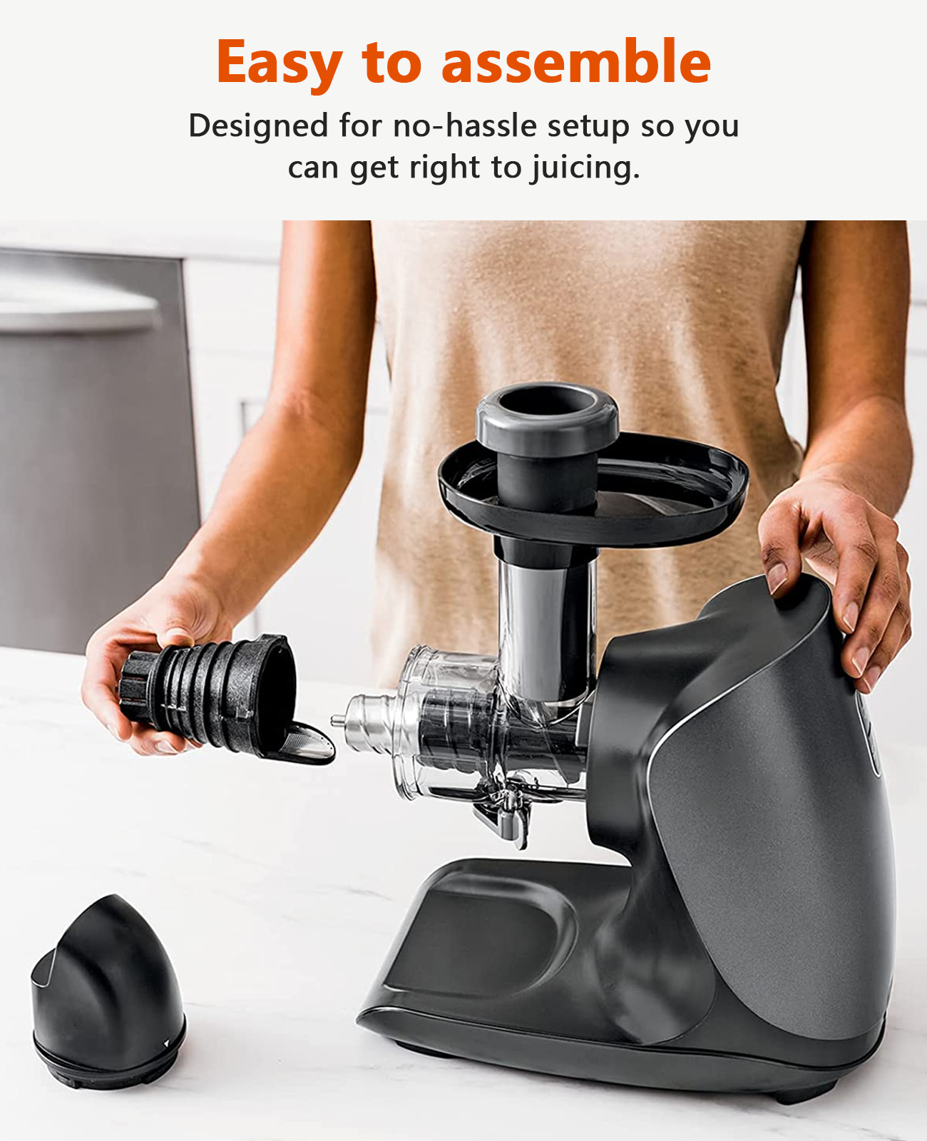 Masticating Juicer for Fruits Vegetables - Cold Press Slow Juicer with Total Pulp Control (Black)