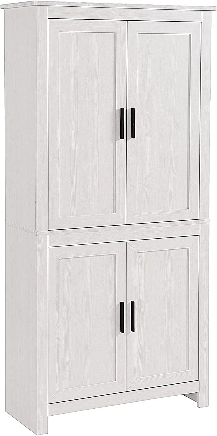 64" 4-Door Kitchen Pantry, Freestanding Storage Cabinet with 3 Adjustable Shelves for Kitchen, Dining or Living Room, Oak