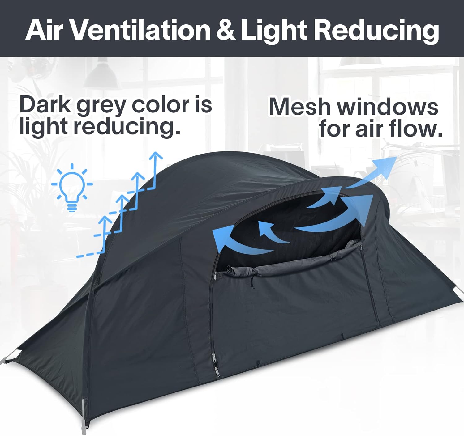 EighteenTek Bed Canopy Office Bed Tents Dream Tents Privacy Space Office Sleeping Tents Indoor Pop Up Portable One Person Lay Down NOT Sitting Frame Curtains Breathable Grey Cottage 75”x28”x31”H
