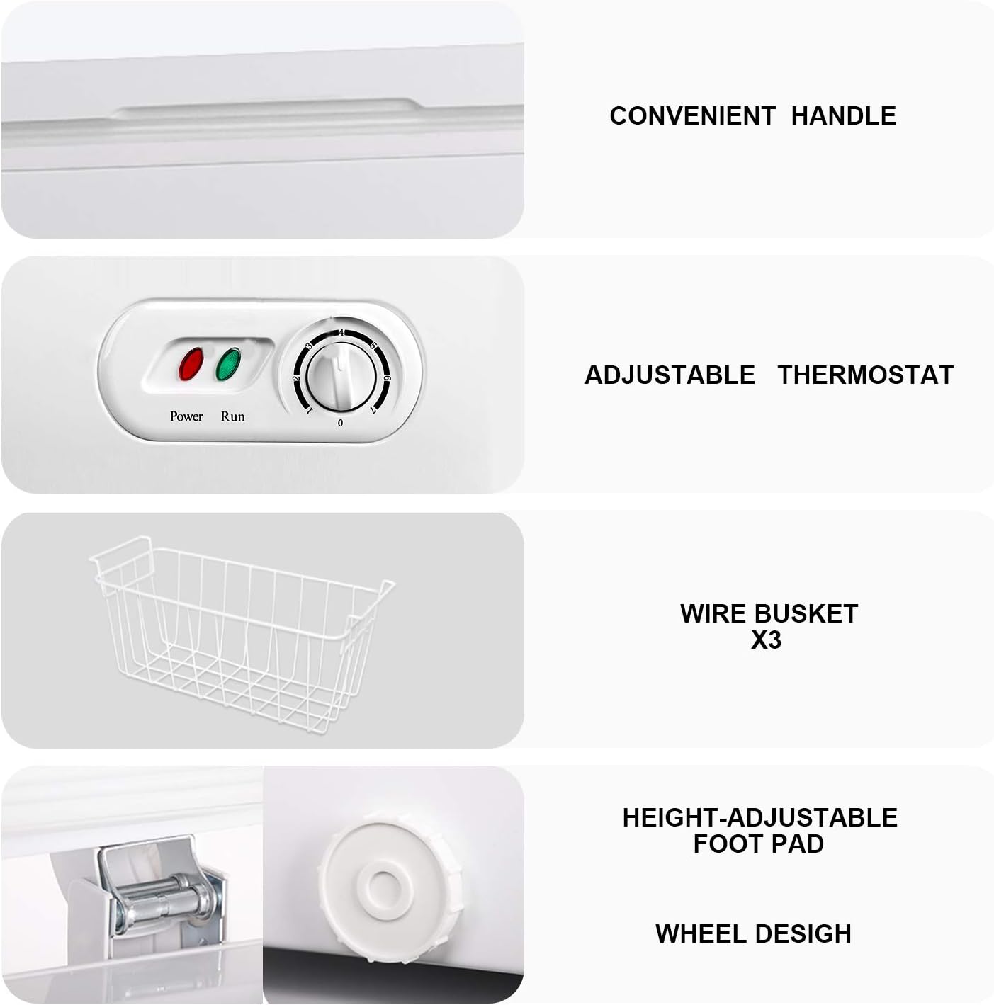 5.0 Cu.ft Chest Freezer Small Deep Freezer Mini Outdoor Chest Freezers Upright with 3 Removable Baskets 7 Temperature Settings White
