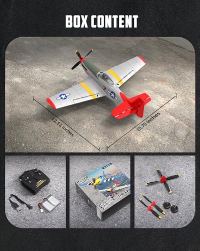 VOLANTEXRC RC Plane, 4 Channel Remote Control Airplane Fighter RTF with 6-Axis Gyro, 3 Modes & Aerobatics Easy to Fly, 2.4GHz Radio Controlled Aircraft for Beginners, Boys & Adults, P51D Mustang, Red