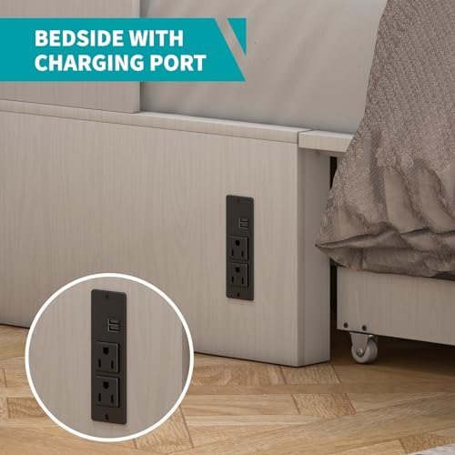 BALUS 64" W Murphy Bed Cabinet with Mattress,Murphy Bed Queen,Modern Muti-Functional Cube Cabinet Bed 2 Large Drawers&3 Level Folding Foam Mattress for Living Room/Apartment/Loft (Stone Grey)