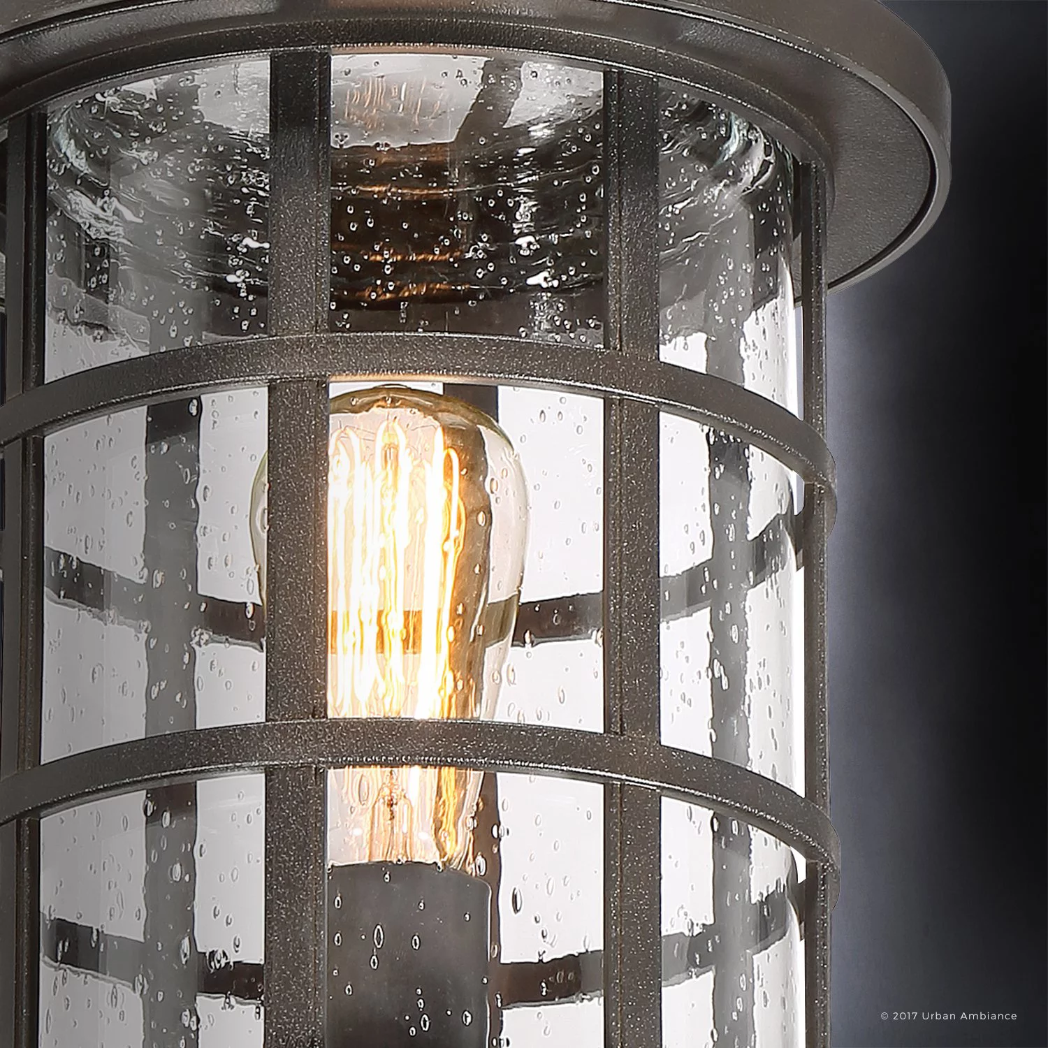 Urban Ambiance Luxury Craftsman Outdoor Post Light, Medium Size: 17.25"H x 10"W, with Tudor Style Elements, Wrought Iron Design, Oil Rubbed Parisian Bronze Finish and Seeded Glass, UQL1047