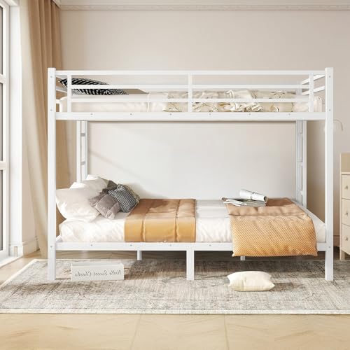 Twin XL Over Twin XL Bunk Bed, Metal Bunk Bed Frame Heavy Duty Bunk Beds Loft Bed Frame with Ladder and Guardrail Metal Slats No Box Spring Required for Adults Teens, Black