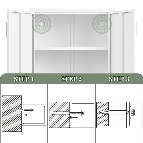 GREATMEET Metal Storage Cabinet Freestanding, Metal Locker Storage Cabinets with 2 Doors, Tall Accent Cabinet with 2 Adjustable Shelves, Metal Cabinet for Kitchen, Office, Livingroom, White