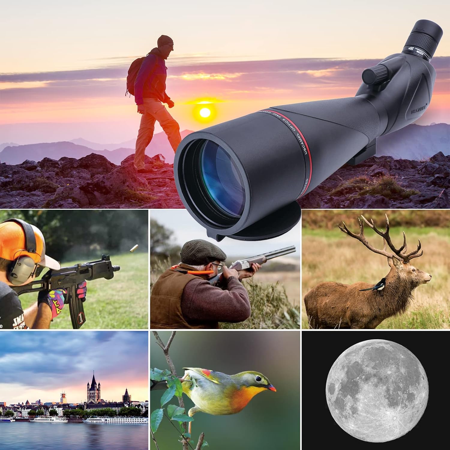 USCAMEL HD 20-60x80 Spotting Scope with Tripod, Phone Adapter, Carrying Bag - 45 Degree Angled, Waterproof, BAK4 Telescope for Bird Watching Wildlife Scenery Target Shooting Hunting