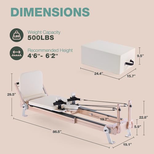 ARKANTOS Pilates Reformer Machine, Adjustable Maple Wooden Frame, Includes Reformer Box & Padded Jump Board for Studio-Grade Home Workouts