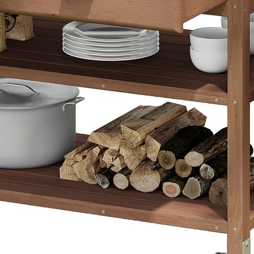 Outdoor Wooden Potting Bench Table – Farmhouse Garden Workstation with Drawers, Cabinet & Storage Shelves, Large Fir Wood Work Table for Patio, Backyard, Mudroom, Greenhouse (Light Brown, 66''H)