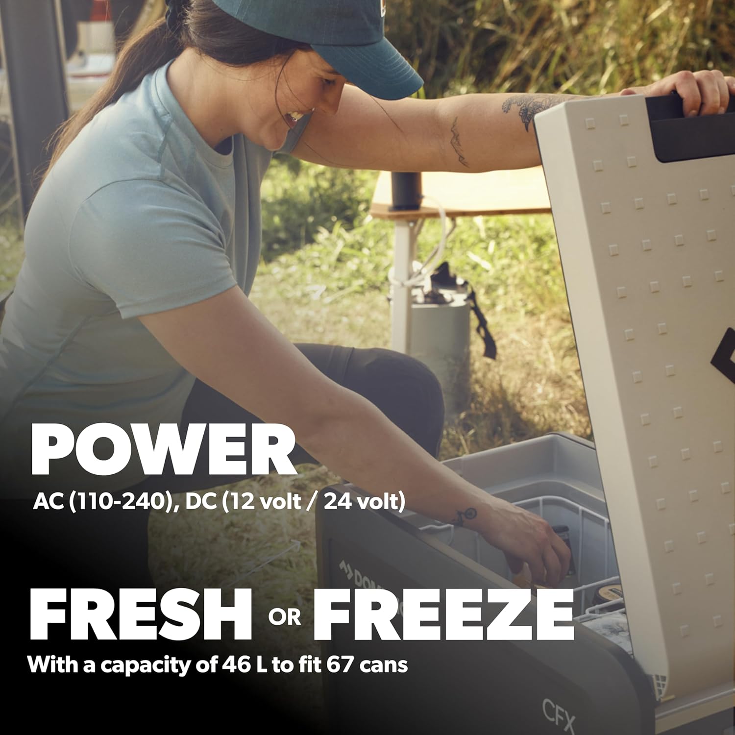 DOMETIC CFX3 45-Liter Portable Refrigerator and Freezer, Powered by AC/DC or Solar, Black
