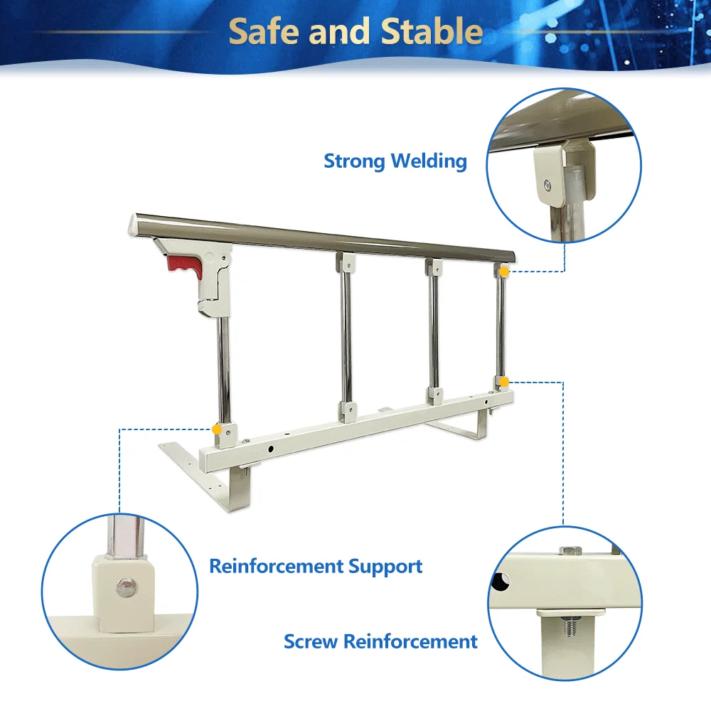 Bed Cane Rails for Elderly Adults Seniors Bed Side Assist Railing Guard Fold Down Medical Handle Grab Bar Adjustable Fall Prevention Safety Bedrail (Higher)