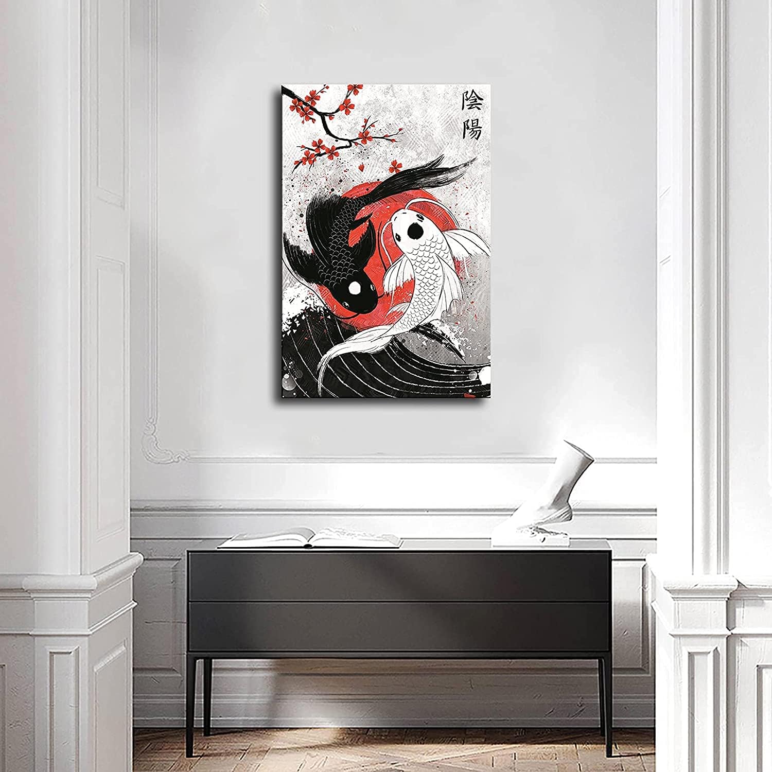 patient Koi Fish Wall Art Yin Yang Poster Canvas Printing|16 X 24|Room Aesthetic|Bedroom Living Room Japanese Style Decoration (16×24 inch)