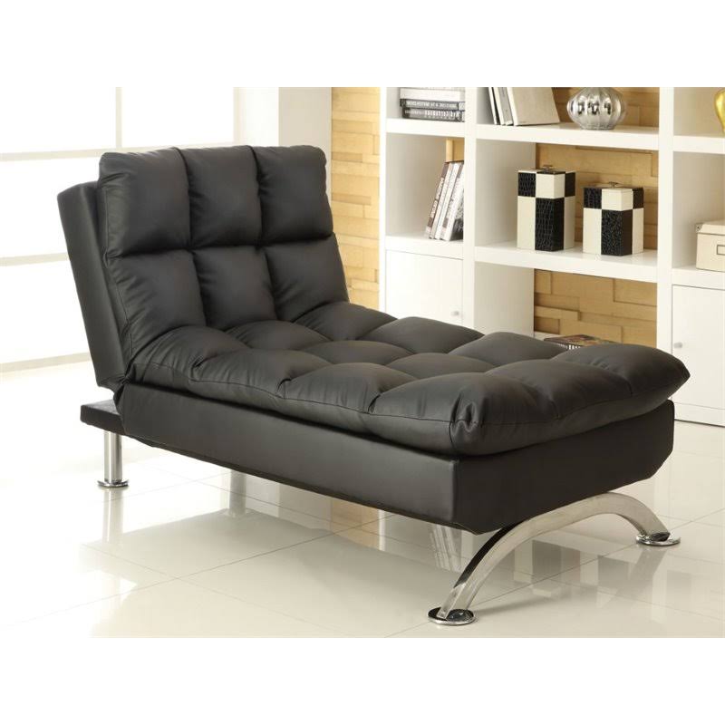 Furniture of America Preston Tufted Leather Chaise Lounge in Black