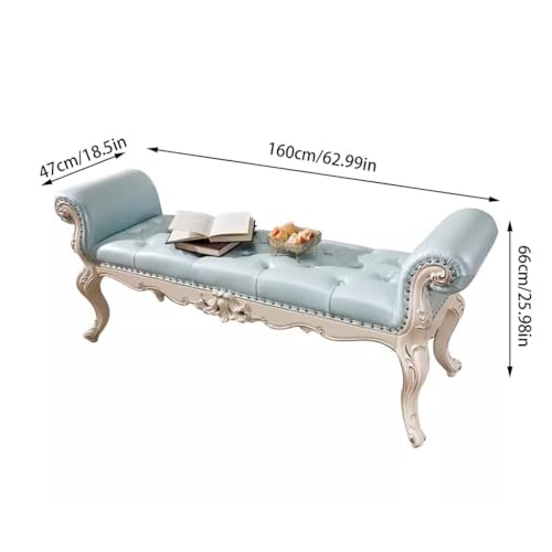 Bed End Bench Bedside Stool, Bedroom Furniture, Shoe Changing Sofa Stool, Solid Wood Leather Bed Bed, French Fashion Bedside Stool Bench Ottoman for End of Bed, 160*47*66cm