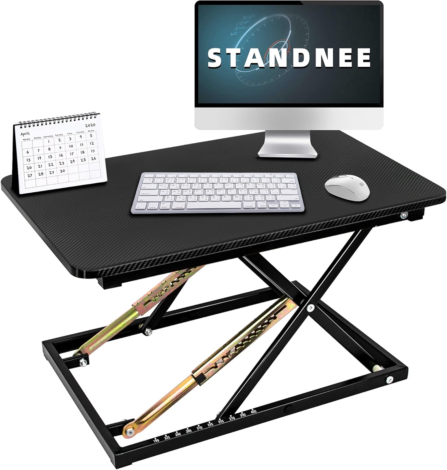 STANDNEE Standing Desk Converter, Height Adjustable Stand up Desk Riser, Fully Assembled Monitor Laptop Riser Workstation, Sit to Stand Desk for Home Office, Black, Pattern.