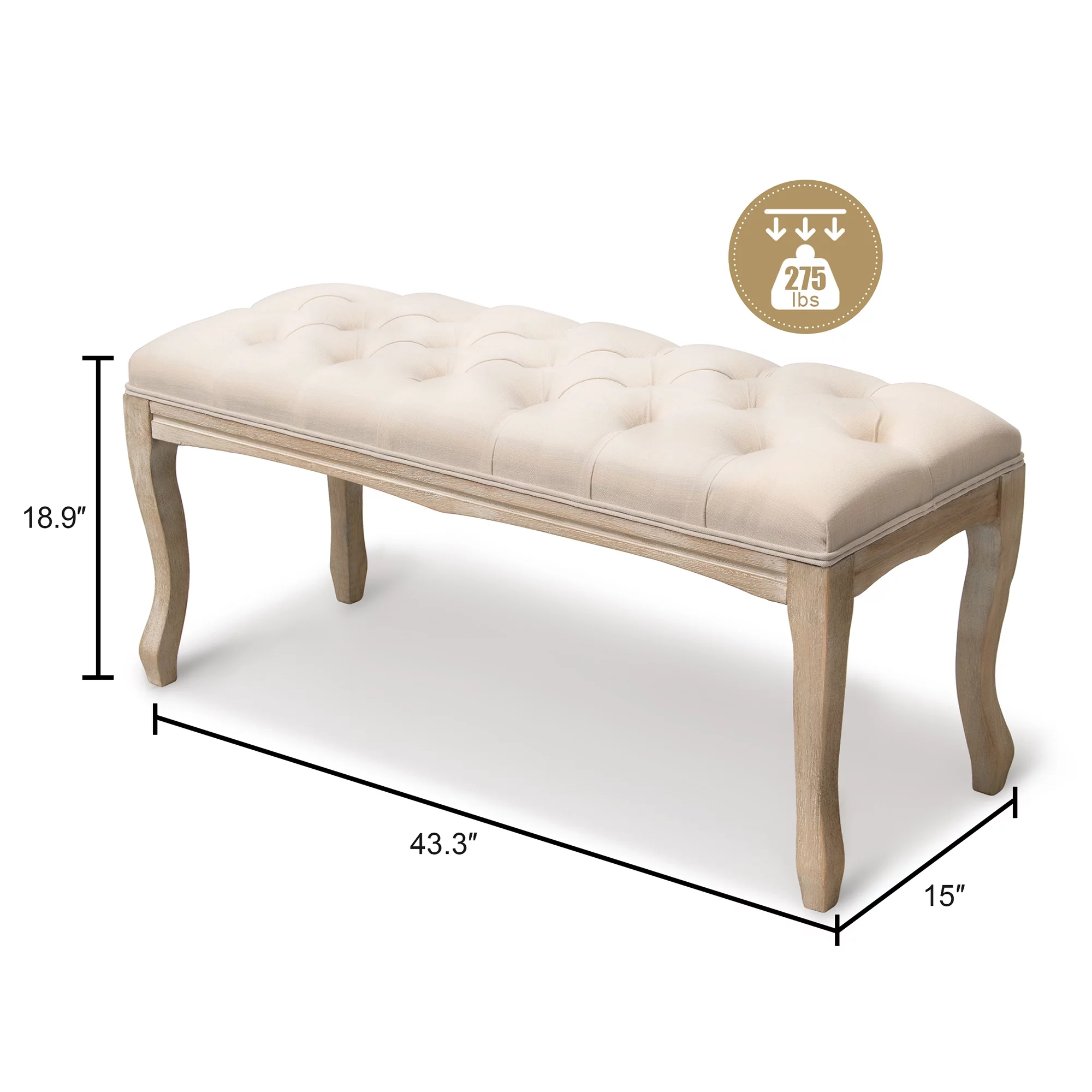 Pellebant Upholstered Tufted Bed Bench, Wood Ottoman Rectangular Footrest,Beige