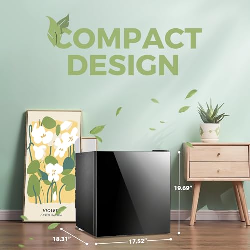 Kismile Mini Fridge with Freezer, 1.6Cu.ft Compact Refrigerators with Removable Shelves, Adjustable Thermostat, Reversible Single Door Small Fridge for Apartment, Home, Office