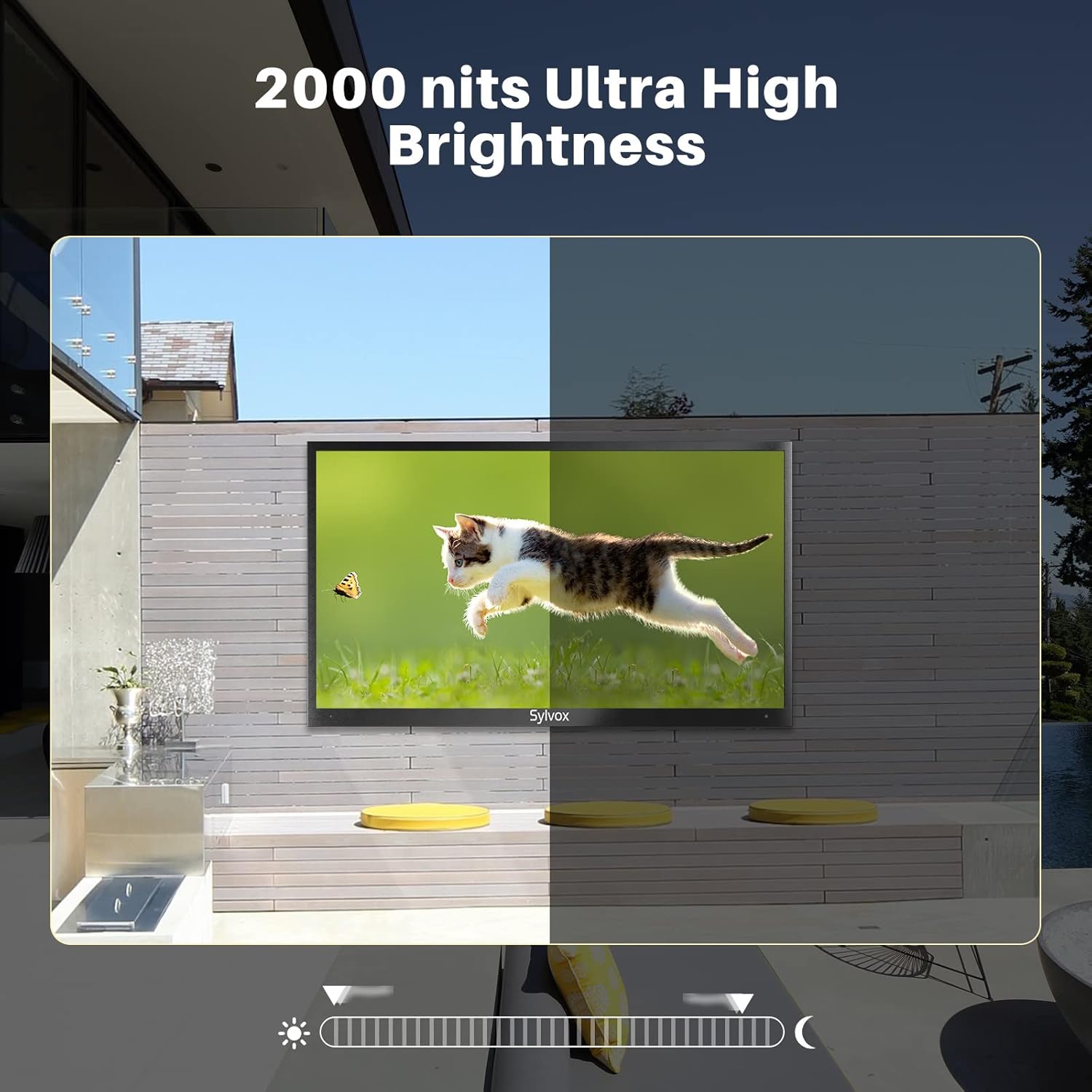 SYLVOX Outdoor TV with Soundbar, 4K QLED Outdoor TV 43" 2000 Nits Full Sun, Outdoor Smart Television with Voice Control & Chromecast Built-in, IP55 Weatherproof TV for Outside (Pool Pro QLED Series)