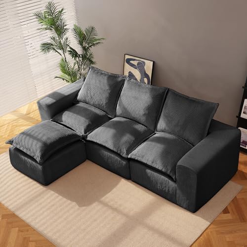 107" Comfy Cloud Couch with L-Shape Chaise & Deep Seat, Modular Sectional Sofa in a Box, Boneless Upholstered Couches for Living Room, No Assembly Required (Soft Corduroy, Black)