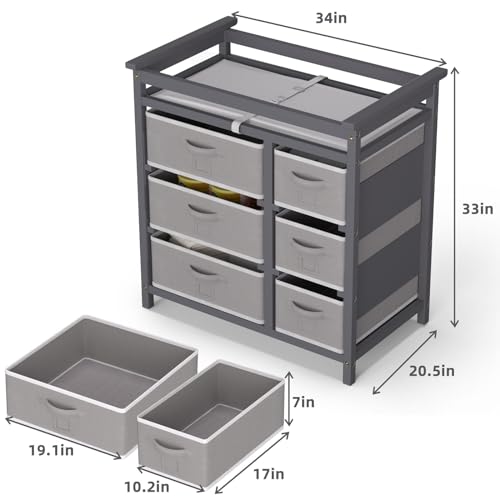 KORIMEFA Modern Baby Changing Table, Diaper Changing Table, with 6 Storage Drawers and Changing Pad, White