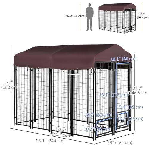 PawHut 4.6' x 4.6' x 5' Dog Kennel Outside, Welded Wire Outdoor Dog Kennel Run with Waterproof & UV Resistant Cover, for S&M Breeds, Chickens, Ducks, Black