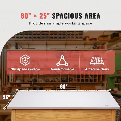 VEVOR Table Top 55" x 28" x 1", Universal Solid One-Piece Particle Board Desk Top for Sit and Stand, Height Adjustable Desk Frame, Rectangular Countertop for Home and Office, White